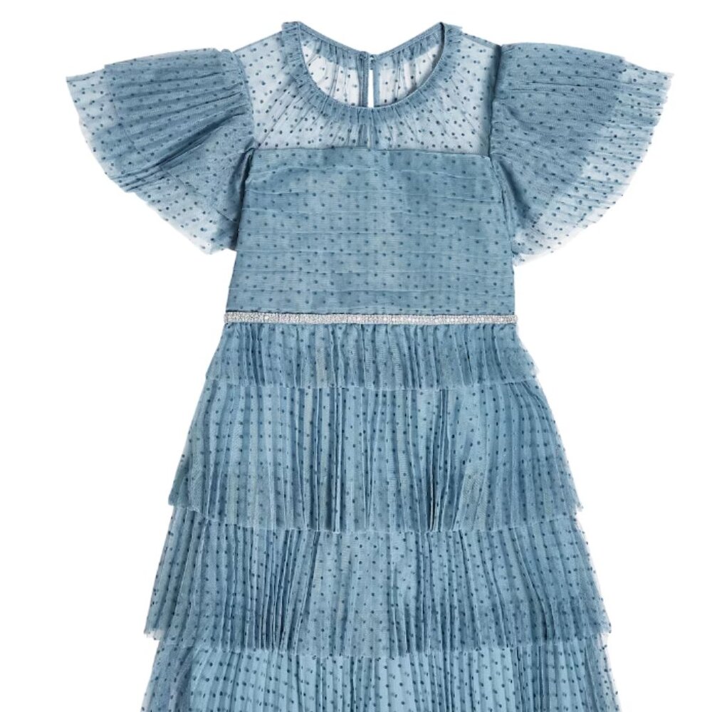 Self-Portrait Kids Blue Mesh tiered dress